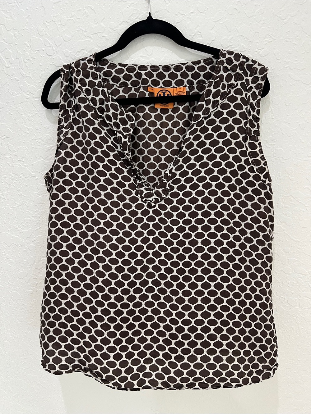 Tory Burch Brown and Cream Geo-Print Sleeveless V-Neck Camisole